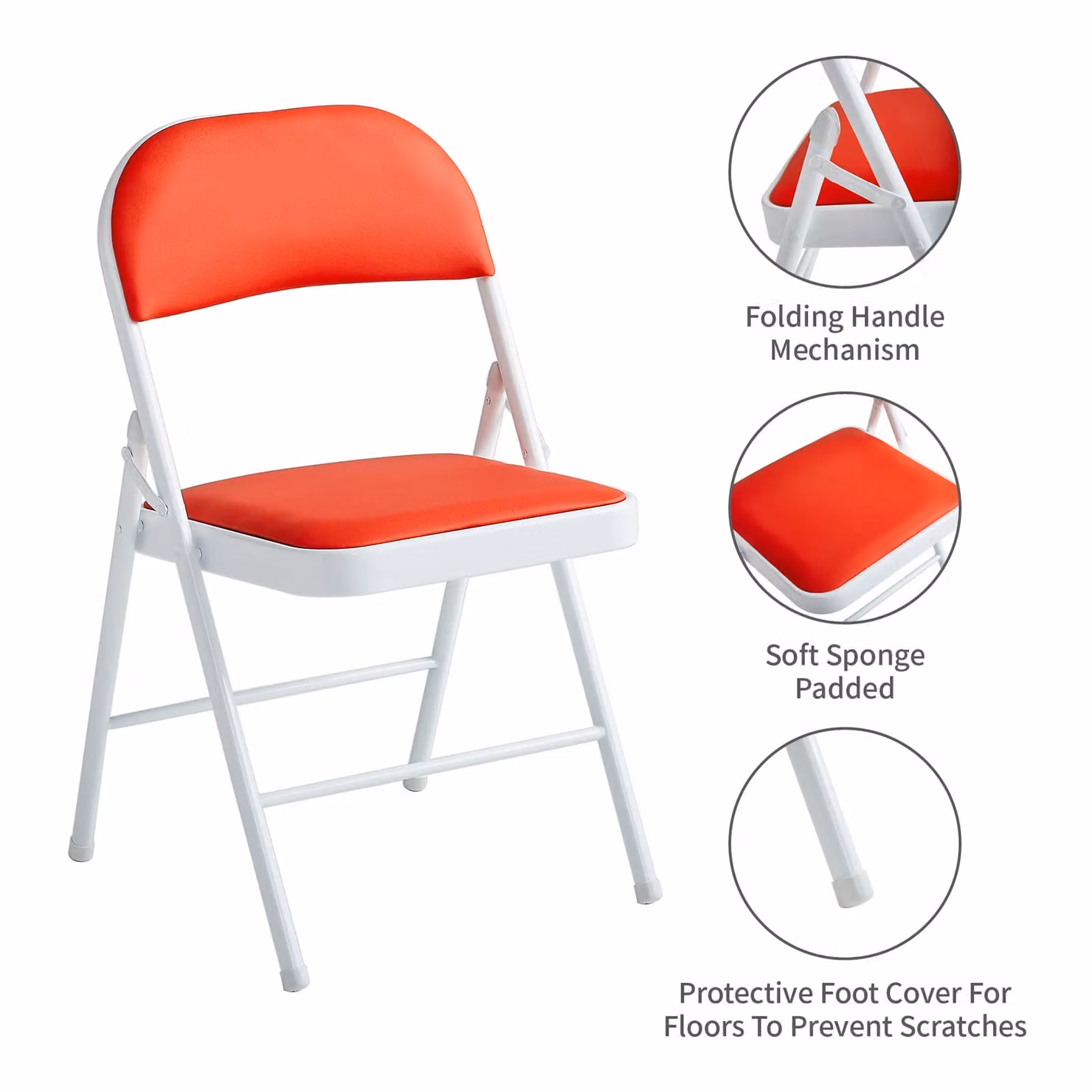 MCC Direct Set of 4 Red Folding Dining Chairs with Metal Frame and Synthetic Leather Padded Seats – 2