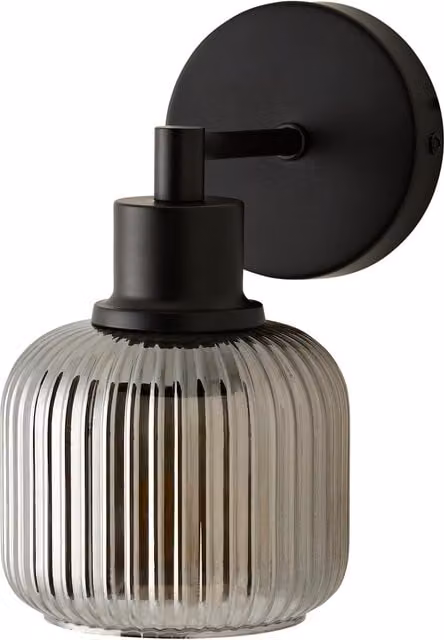 ValueLights Calpe Metallic Fixings Ribbed Glass Dome Wall Light in Black with Transparent Glass