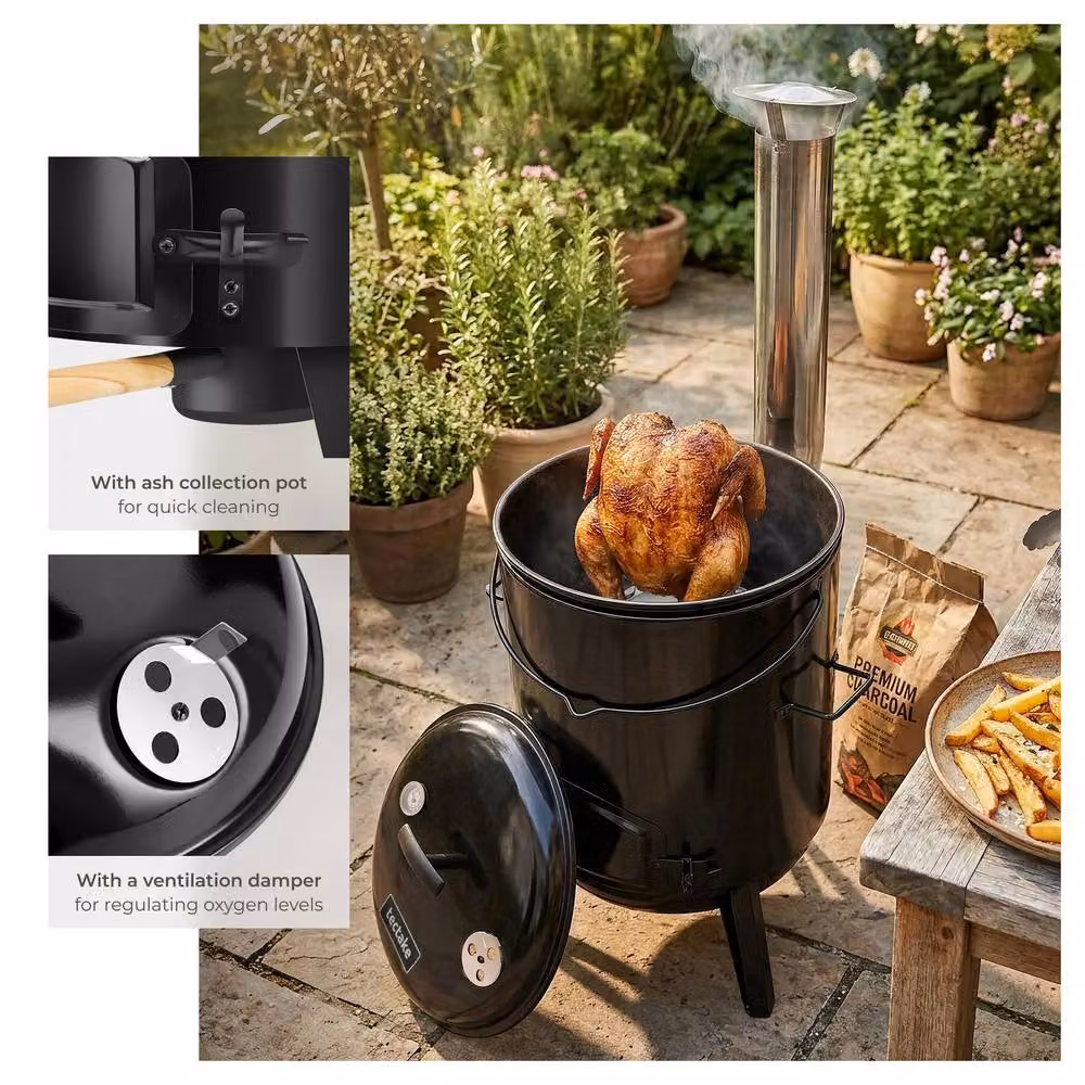 tectake Field Kitchen Rocket 17 L 5-in-1 Black Enamelled Steel Outdoor Cooking Station with Accessories and Thermometer W/D/H: 90.0 x 48.0 x 47.0 cm – 3