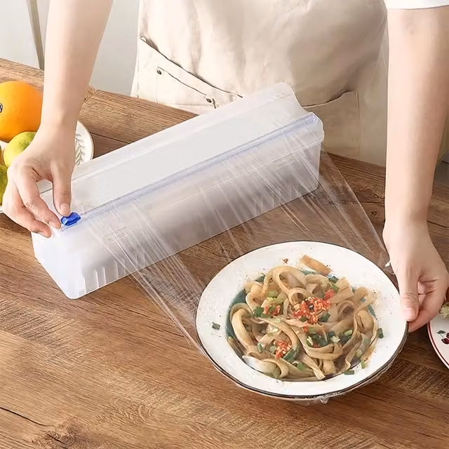 Livingandhome Refillable Plastic Wrap Dispenser with Slider Cutter in Transparent and White