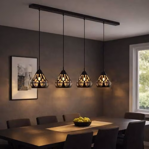 Netlighting Hassan Bar Pendant Ceiling Light in Black with 4x E27 Bulbs – 2