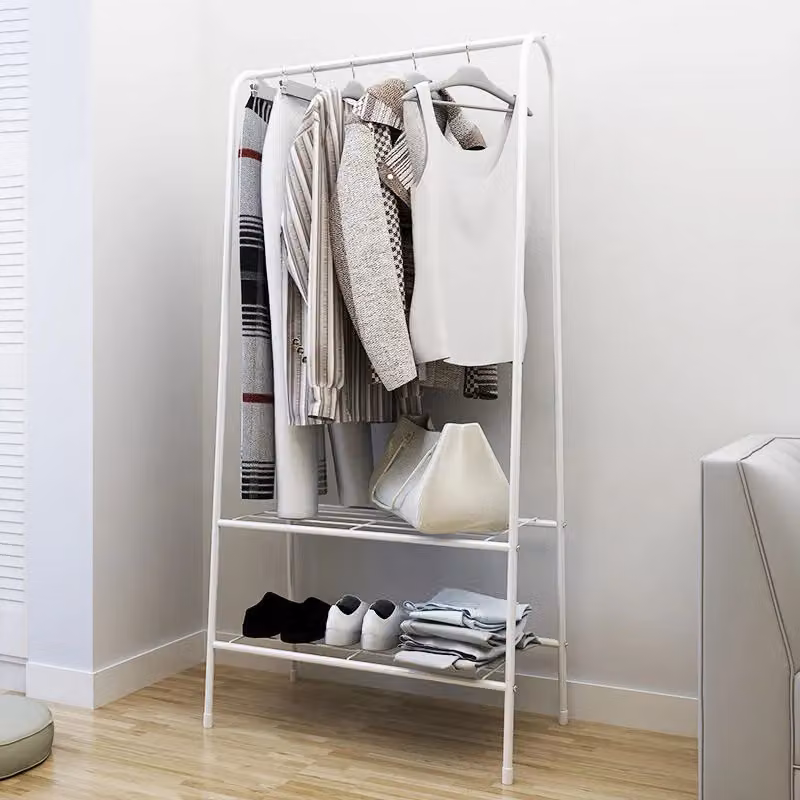 Livingandhome White Metal Freestanding Clothes Rail with Continuous Linear Rail – 2