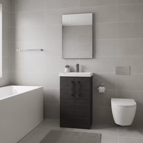 Balterley Floor Standing Bathroom Vanity Unit with Basin, 2 Soft Close Doors and Chrome D Shape Handles, Charcoal Black, W: 51 cm, D: 39 cm, H: 84 cm – 2