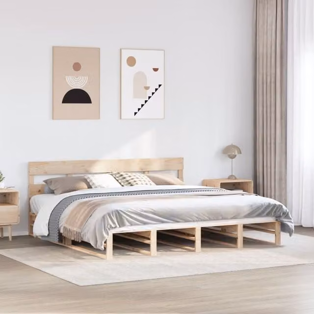 Berkfield Home Super King Solid Wood Pine Bed Frame in Brown, W/D/H: 180 x 200 cm