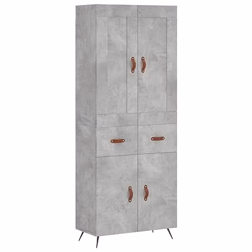 vidaXL Industrial Highboard in Concrete Grey with Internal Shelves and Drawers, W/D/H: 69.5 x 34 x 180 cm