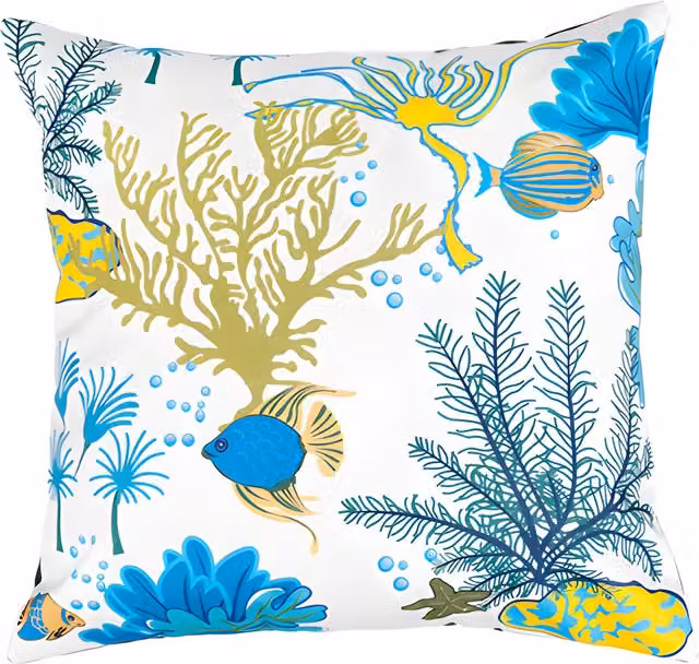 Gardenista Printed Outdoor Scatter Cushion in Aquatic Blue and White with Removable Washable Polyester Cover