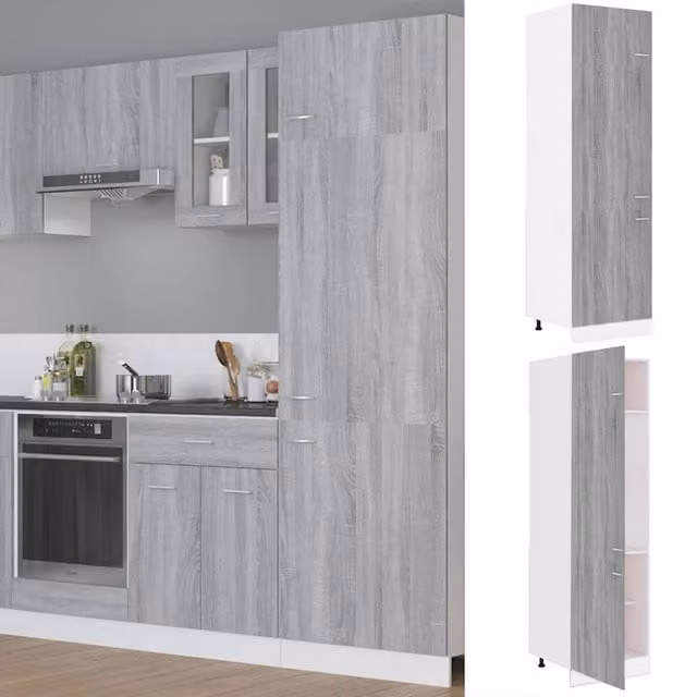 Berkfield Home Grey Sonoma Refrigerator Cabinet Tall Kitchen Unit, W/D/H: 60 x 57 x 207 cm