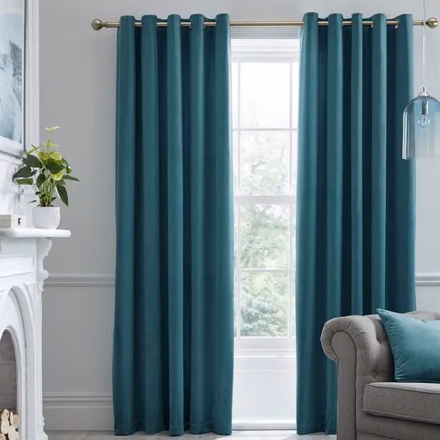 Laurence Llewelyn-Bowen Montrose Teal Velvet Blackout Eyelet Curtains