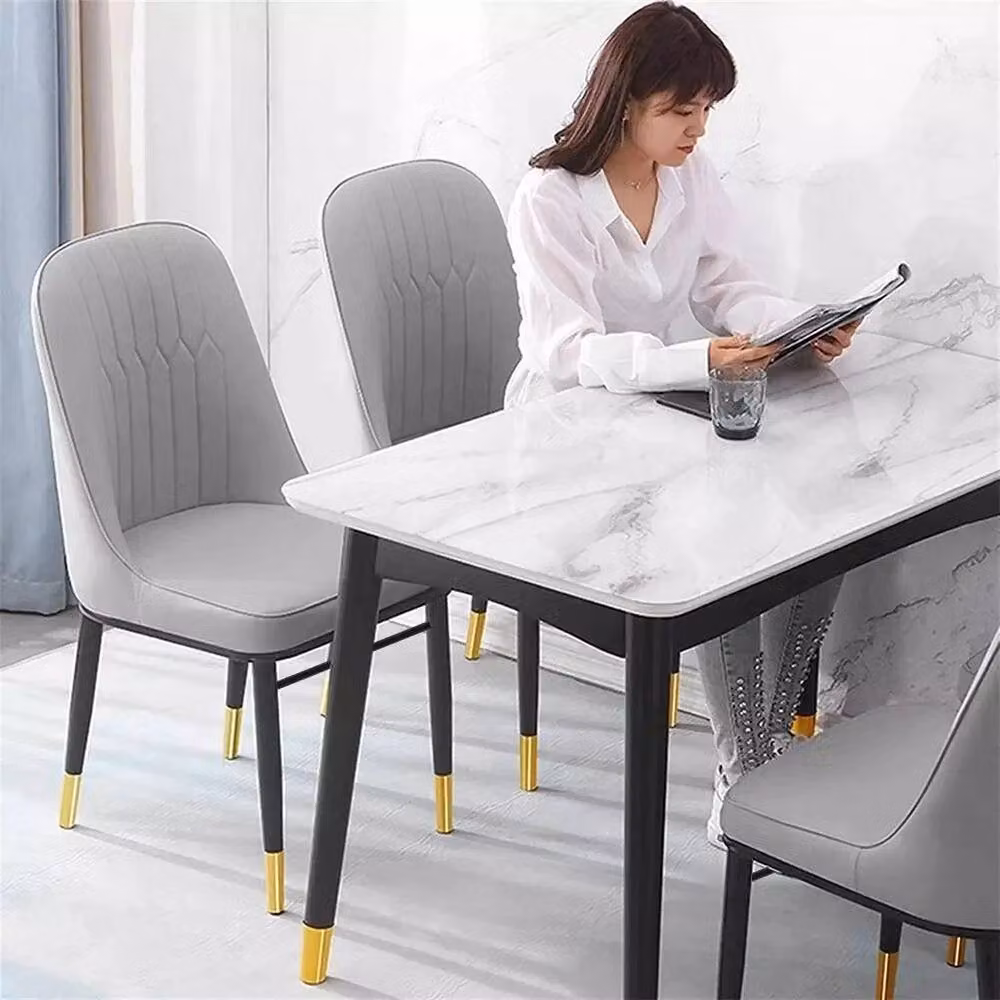 NESTLUNE Set of 6 Modern Grey PU Leather Padded Dining Chairs – 4