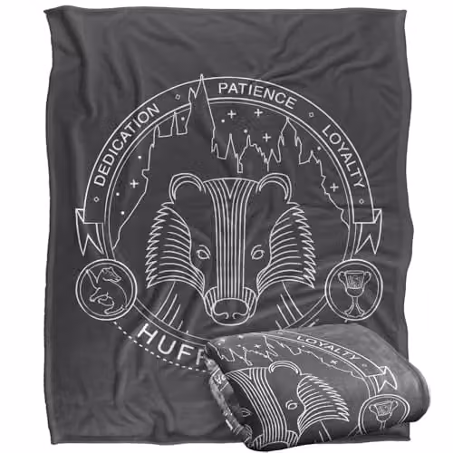 Warner Bros. Harry Potter Hufflepuff Line Art Badge Super Soft Fleece Throw Blanket, Multicolour, W: 152 cm, D: 127 cm – 1