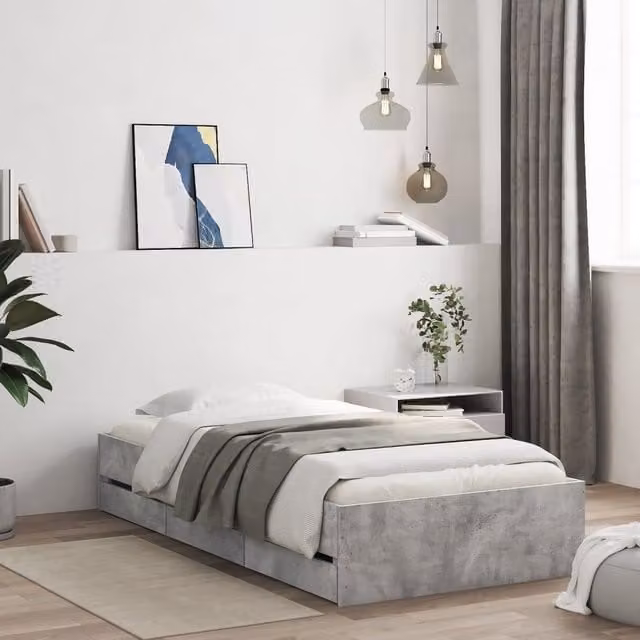 Berkfield Home Small Single Bed Frame with Drawers, Concrete Grey, W: 75 cm x L: 190 cm – 1