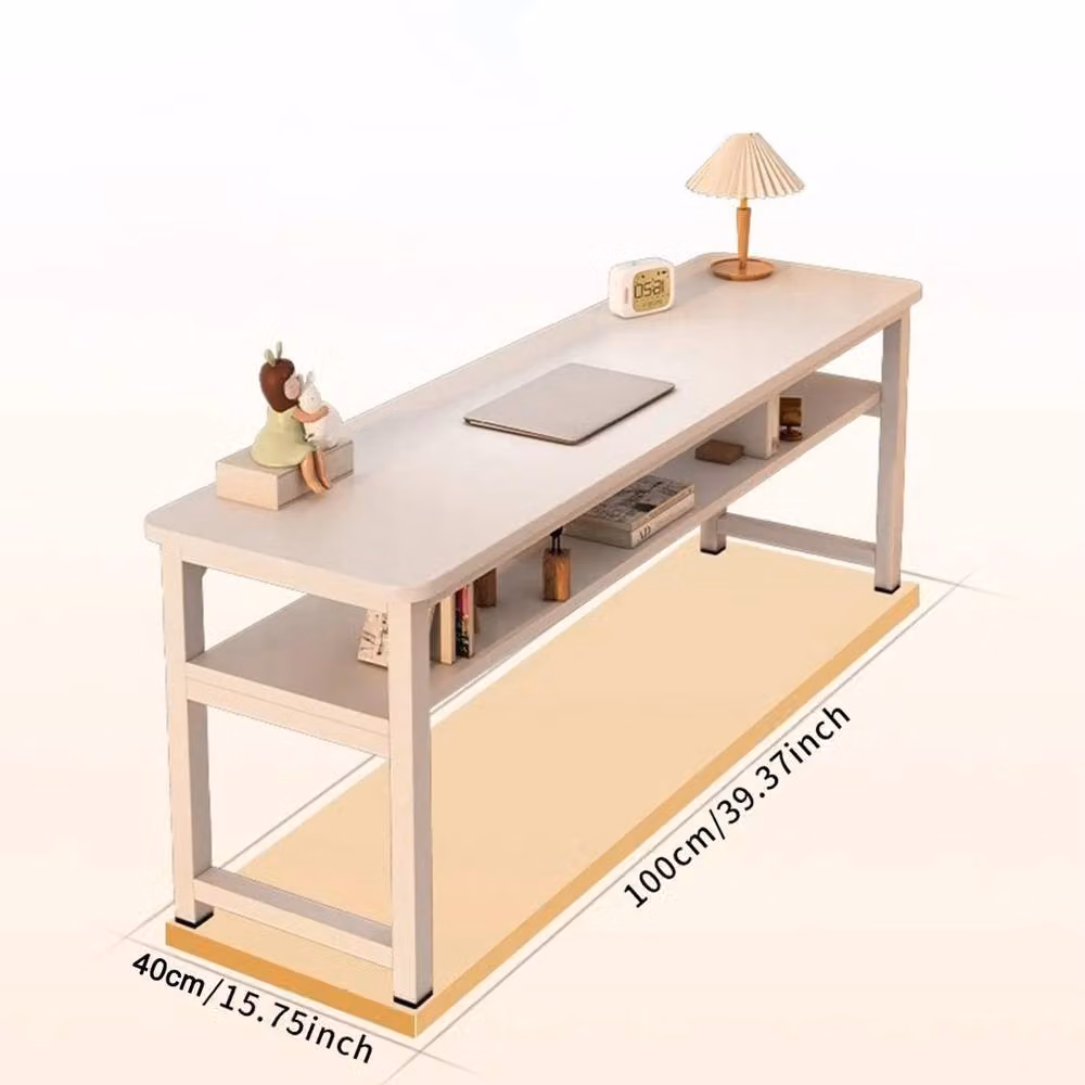 FORGEVIO 2-Tier White Wood Rear Storage Shelf and Sofa End-of-Row Laptop Desk – 2