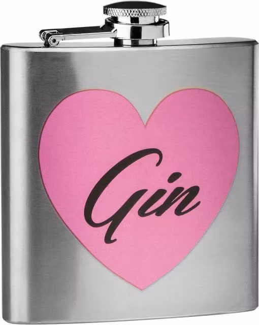 Orsina Stainless Steel Gin Hip Flask with Playful Gin Print and Secure Screw Cap, 5oz – 1