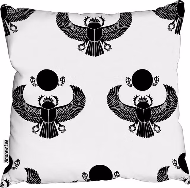 Andrew Lee Scarab Silhouette Graphic Square Cushion in Black and White, W/D/H: 60 x 60 x 1 cm
