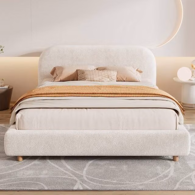 Matteo Double 4ft6 Ottoman Storage Bed Frame in White Boucle Upholstery, W/D/H: 140 x 200 cm