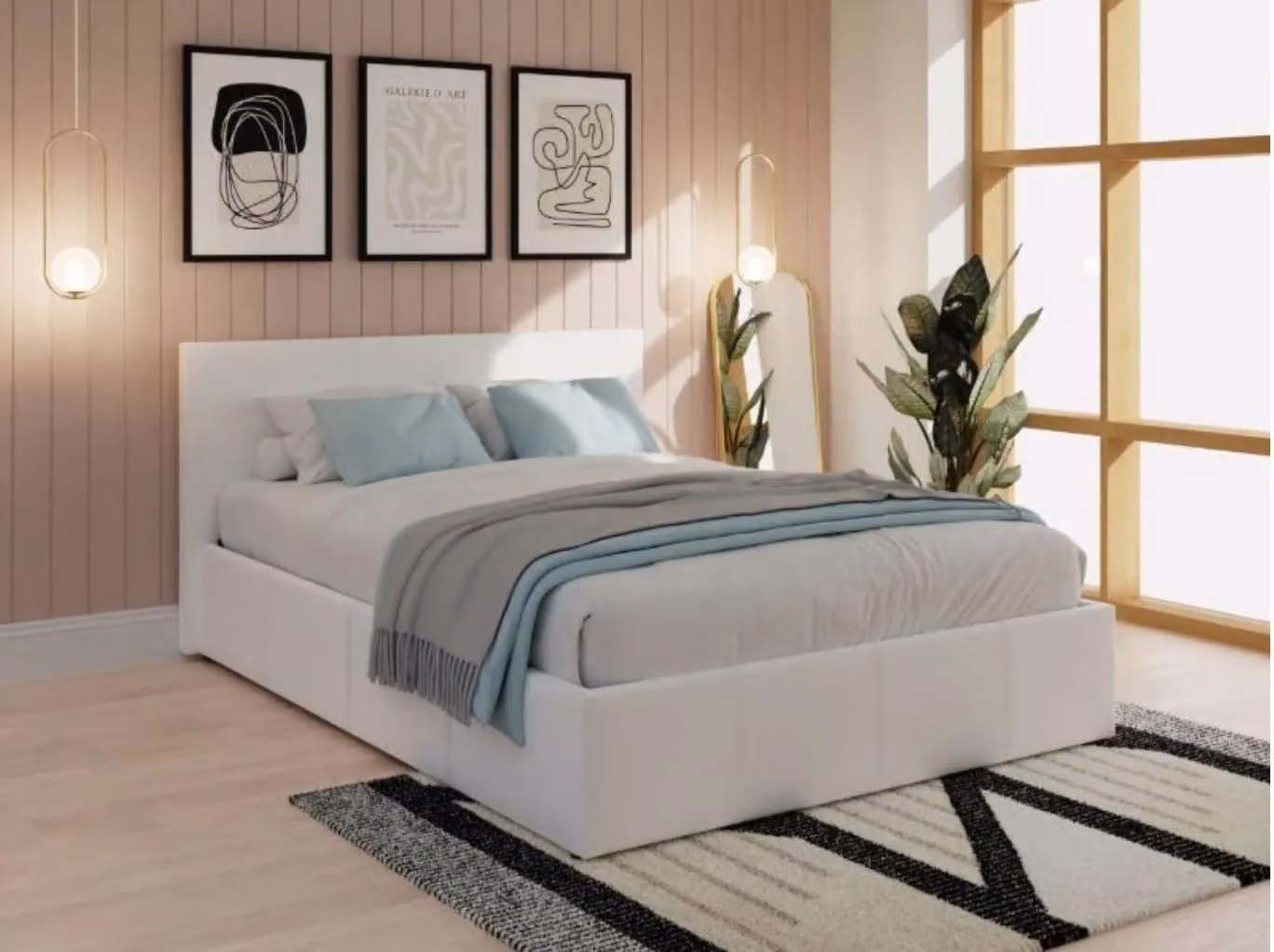 GFW Matt White Small Double Side Lift Ottoman Bed with Underbed Storage and Faux Leather Upholstered Frame, W/D/H: 120 x 200 x 84 cm