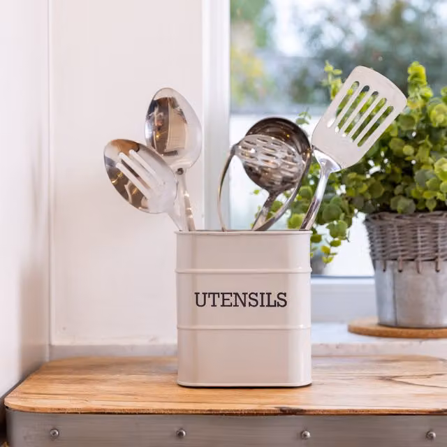 Kitchen Craft Living Nostalgia Freestanding Metal Utensil Pot in Grey