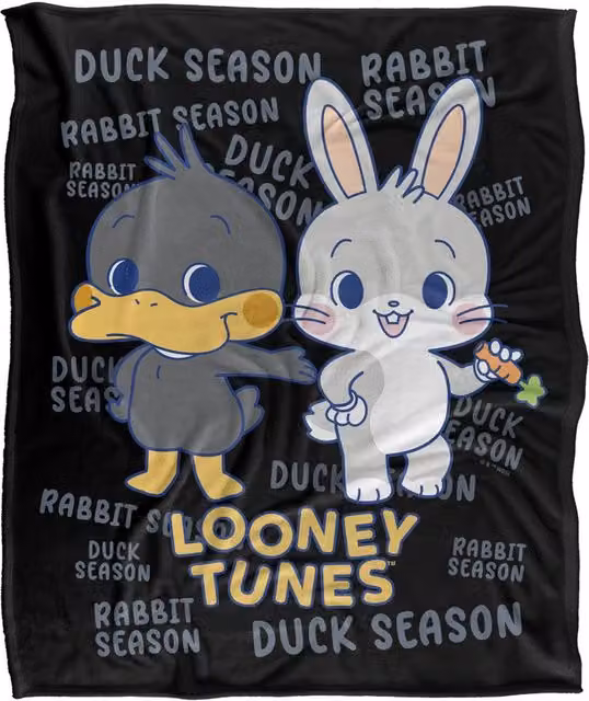 Warner Bros. Looney Tunes Gokko Duck and Rabbit Season LOGOVISION Super Soft Fleece Throw Blanket, Multicolour, W: 91 cm, D: 147 cm – 6