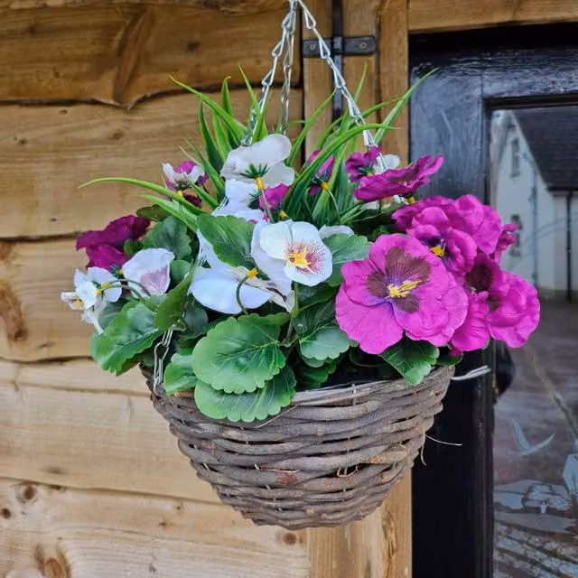 Best Artificial Ltd Multicolour Pansy Hanging Basket with Rattan and Metal Details