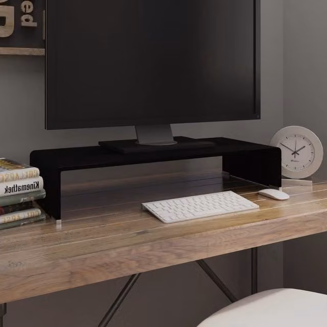 Berkfield Home Black Glass TV Stand and Monitor Riser, W/D/H: 70 x 30 x 13 cm – 1