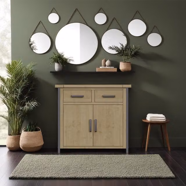 FWStyle Modern Small Driftwood Lacquered Pine Sideboard in Brown, Grey and Beige
