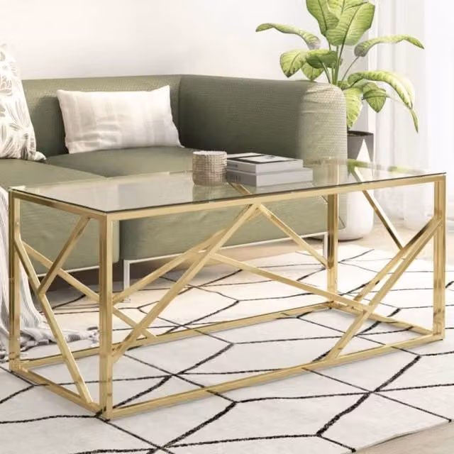 Berkfield Home Modern Gold Stainless Steel and Tempered Glass Coffee Table