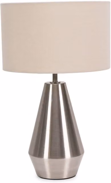 ValueLights Jax Dimmable Touch Table Lamp in Brushed Chrome with Yellow Fabric Drum Shade