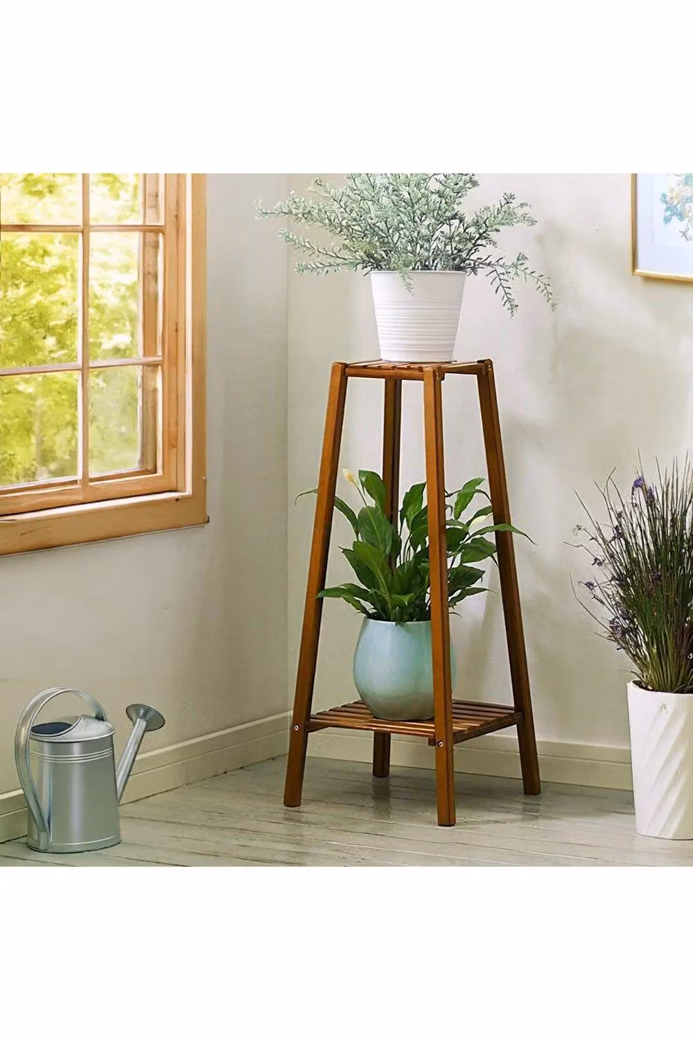 H&O Direct Vintage Tiered Indoor Plant Stand Solid Wood Display Shelf in Brown – 2