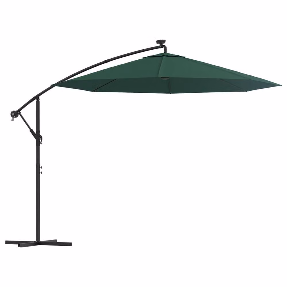 Berkfield Home Green Cantilever Hanging Parasol with LED Lighting and Metal Pole, Diameter: 300 cm – 3