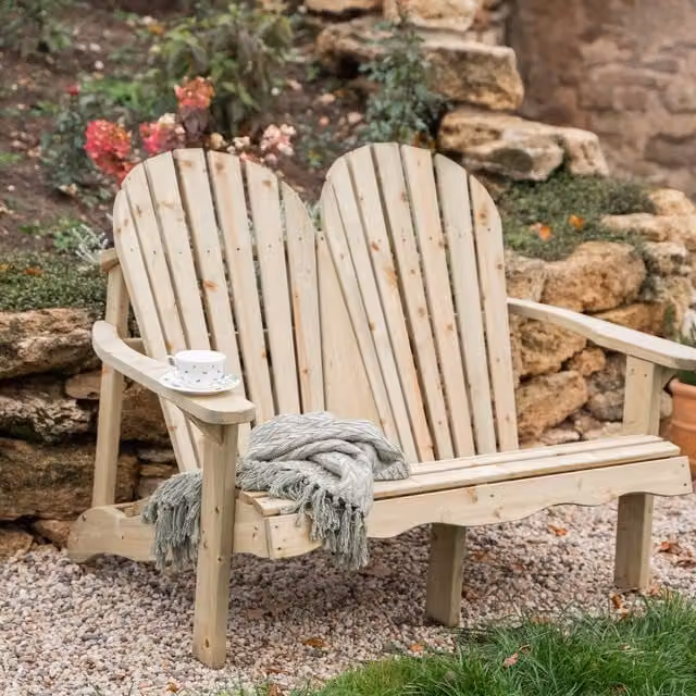 Madefor.living Double Adirondack Relax Garden Bench in Rustic Orange and Beige Treated Hardwood