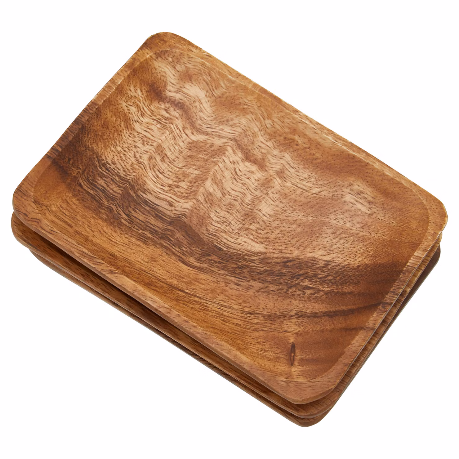 Orsina Kora Set of Three Rectangular Solid Wood Serving Trays in Brown and Beige – 2