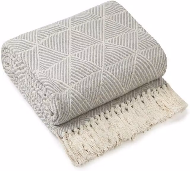 New Edge Blinds Geo Diamond Collection Woven Cotton Throw in Grey, W/D/H: 127 x 152 cm – 1