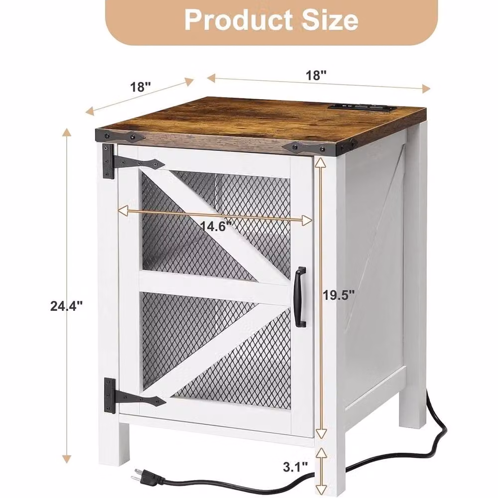 VOGREX White Farmhouse Nightstand with Charging Station and Media Compartments – 2