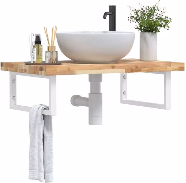 Berkfield Home Wall Mounted Basin Shelf in Brown Acacia Wood and Steel