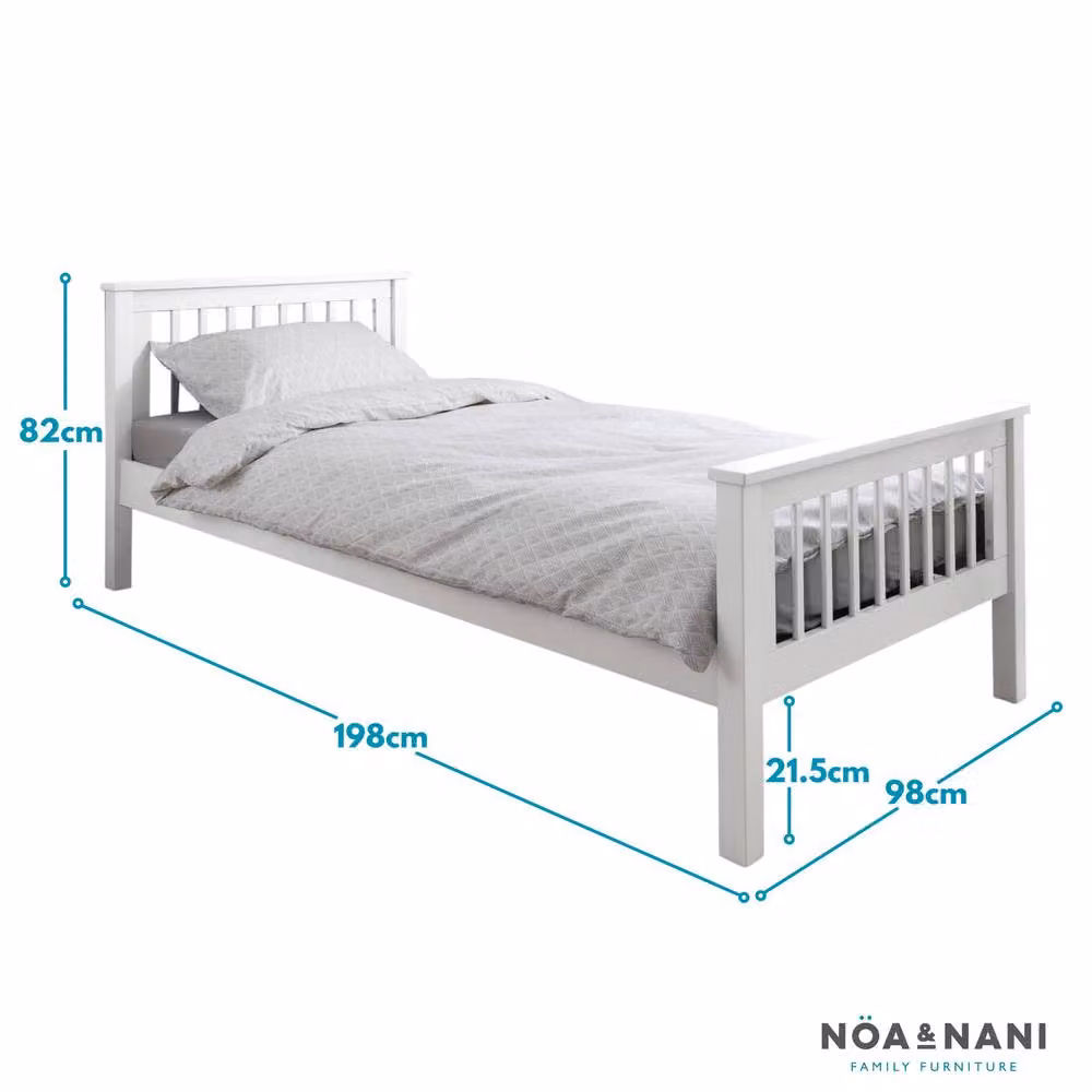 Nöa and Nani Hampshire Single Bed Frame in White Lacquered Solid Pine, W/D/H: 90 x 190 cm – 2
