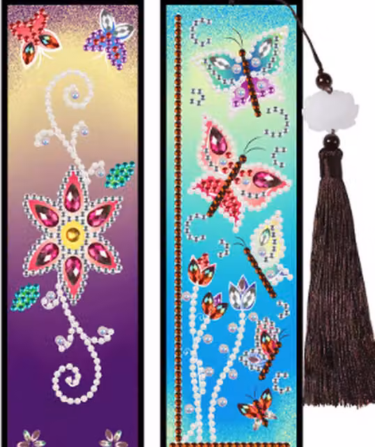 Syntego Pack of 2 Butterfly and Flower Diamond Art Bookmarks in Multicolour and Pink