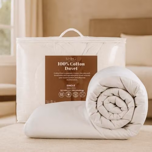 MHG Living 10.5 Tog Single All Season Duvet, White 100% Cotton Hollowfibre Hypoallergenic Quilt, W: 135 cm, L: 200 cm – 1