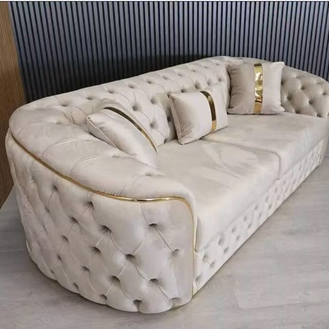 Stratus Interiors Ambassador Chesterfield Sofa in Cream Velvet with Gold Trim – 1