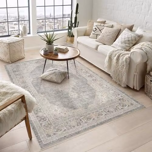 Desire Rugs Maia Grey Floral Traditional Non-Slip Washable Area Rug, W: 160 cm, L: 240 cm