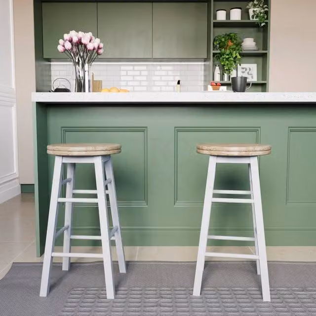 HD Designs Set of 2 White Wooden Revolving Bar Stools for Kitchen and Dining Rooms