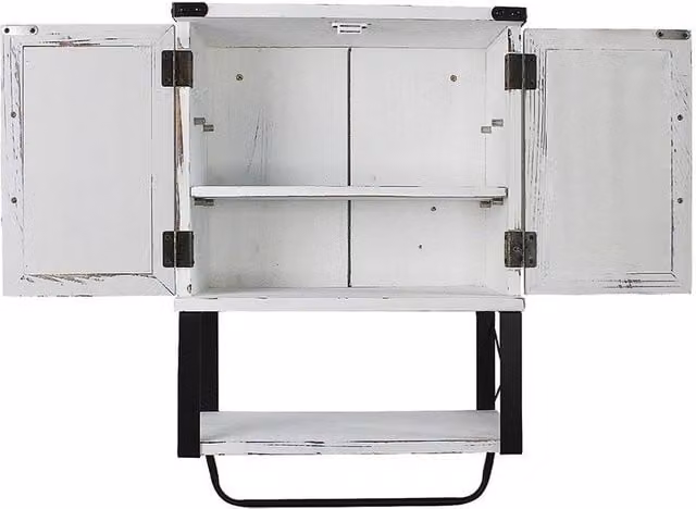 KORVIXA White Wall Mounted Bathroom Storage Cabinet with Hinged Doors and Internal Shelves, W/D/H: 58.5 x 17.4 x 17.4 cm