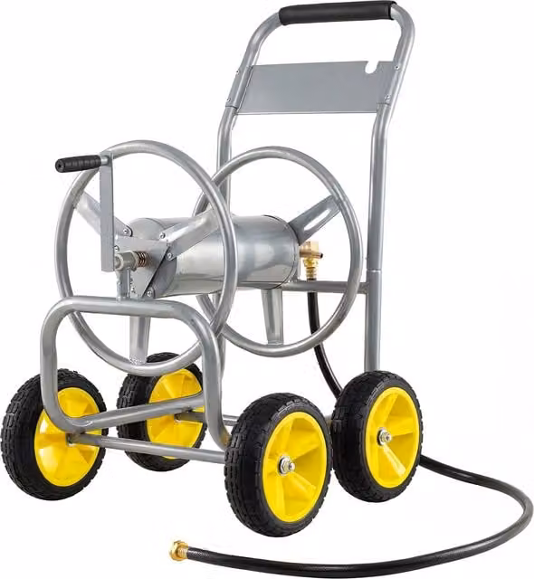 COSTWAY Freestanding Metal Yard Water Hose Organiser Cart in Grey and Silver
