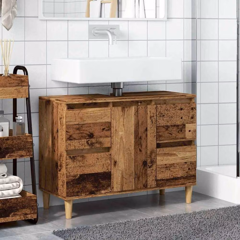 Berkfield Home Sink Cabinet in Old Wood Brown, W/D/H: 80 x 33 x 60 cm – 3