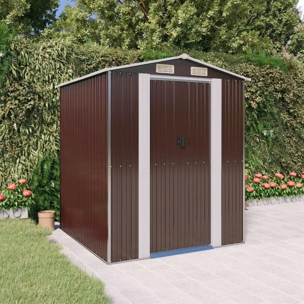Berkfield Home Garden Shed in Dark Brown Galvanised Steel, W/D/H: 192 x 191 x 223 cm – 2