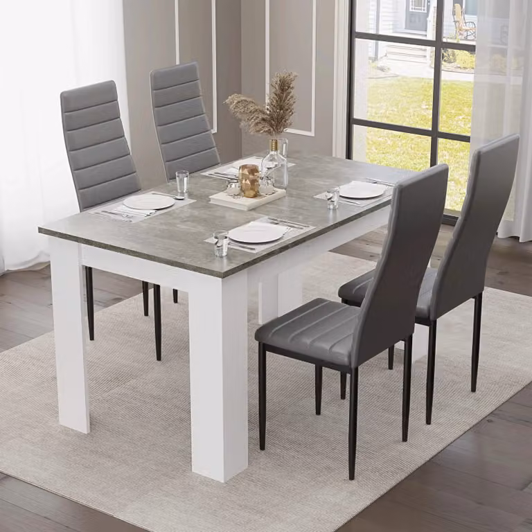 DHS Grey Marble Finish Rectangular Dining Table and 6 Chairs Set with MDF and Metal Construction