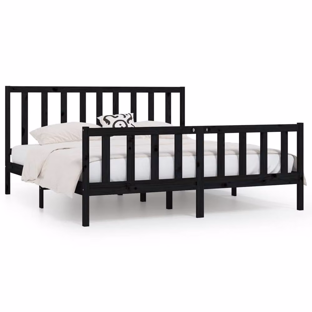 Berkfield Home Beautiful Bed Frame in Black Solid Pine Wood, W/D/H: 200 x 200 x 205.5 cm – 3
