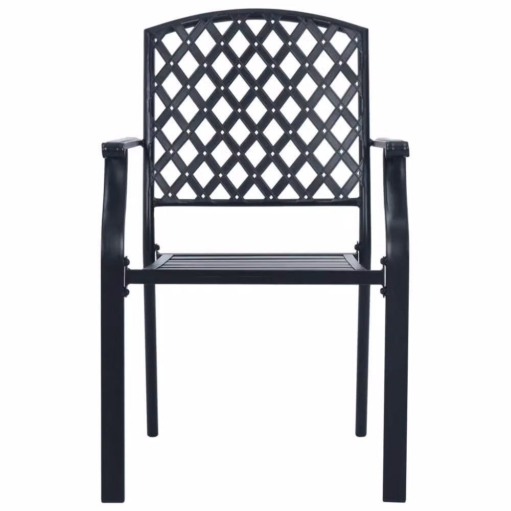 Berkfield Home Set of 2 Stackable Industrial Outdoor Chairs in Matt Black Steel – 3