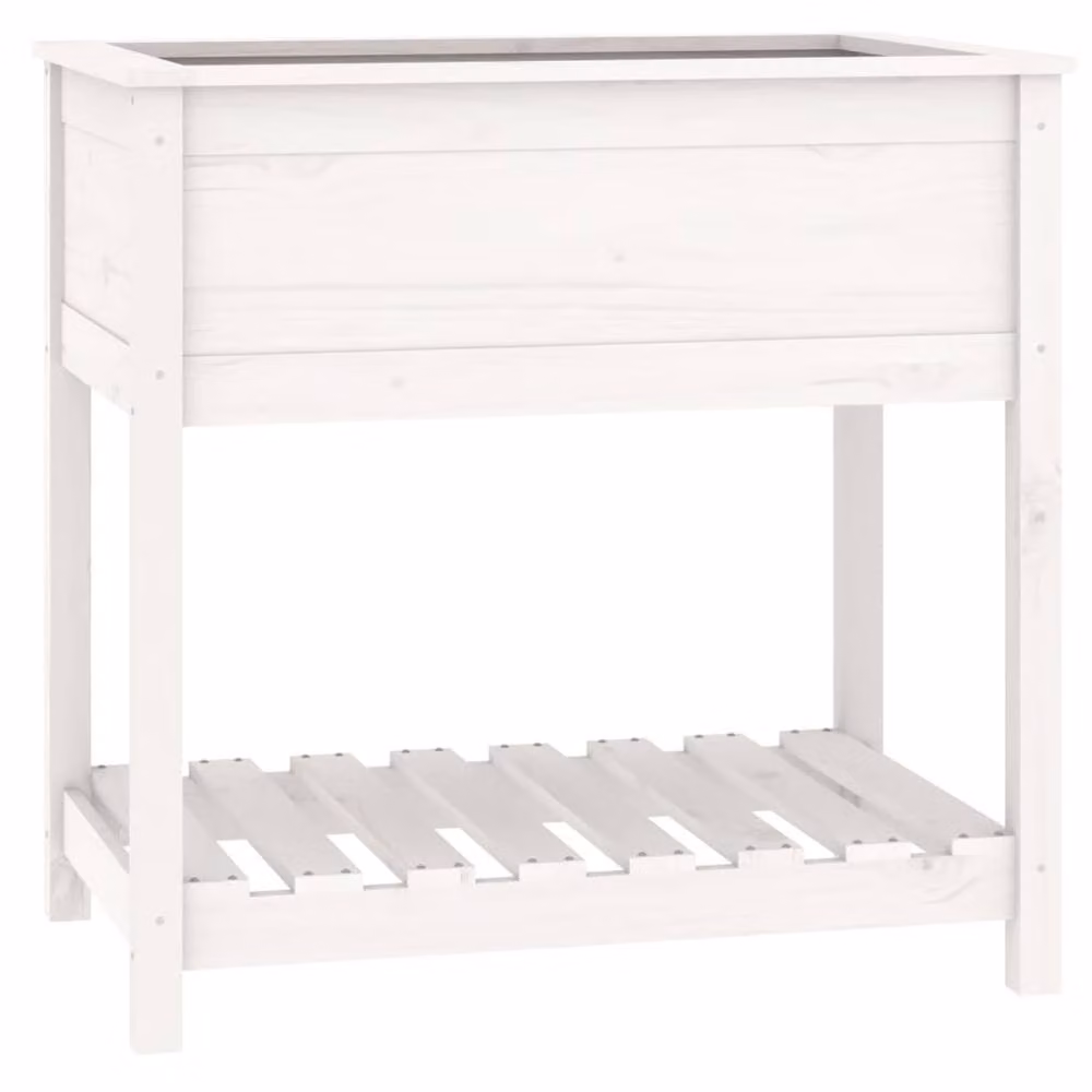 Berkfield Home White Solid Wood Pine Planter with Shelf, W: 82.5 cm, D: 54 cm, H: 81 cm – 2