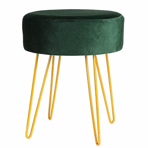 Harbour Housewares Round Velvet Footstool in Green with Gold Legs, H41 x D45 cm – 1