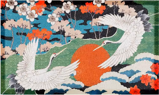 Artsy Mats Japanese Bird Indoor Outdoor Non-Slip Washable Doormat, Green and Multicolour